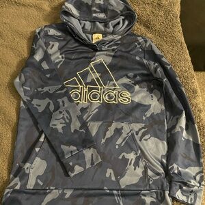 adidas navy blue Camo Hoodie with Yellow Logo Tag